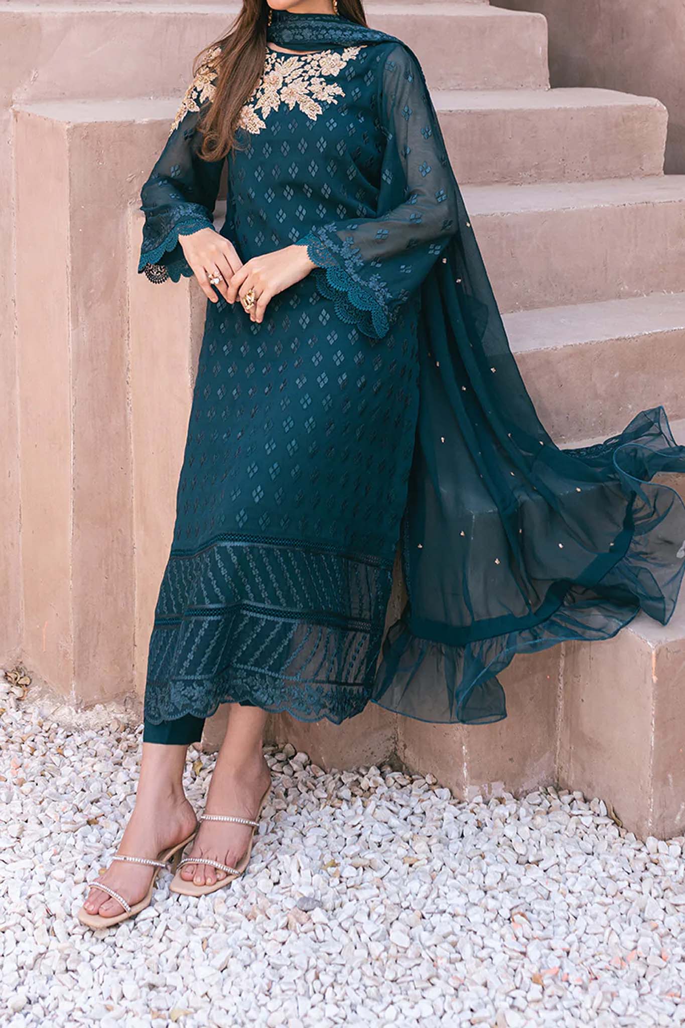 Azure Ensembles 3 Piece Unstitched Festive Formals Collection'2024-AS-115-Emerald Bloom