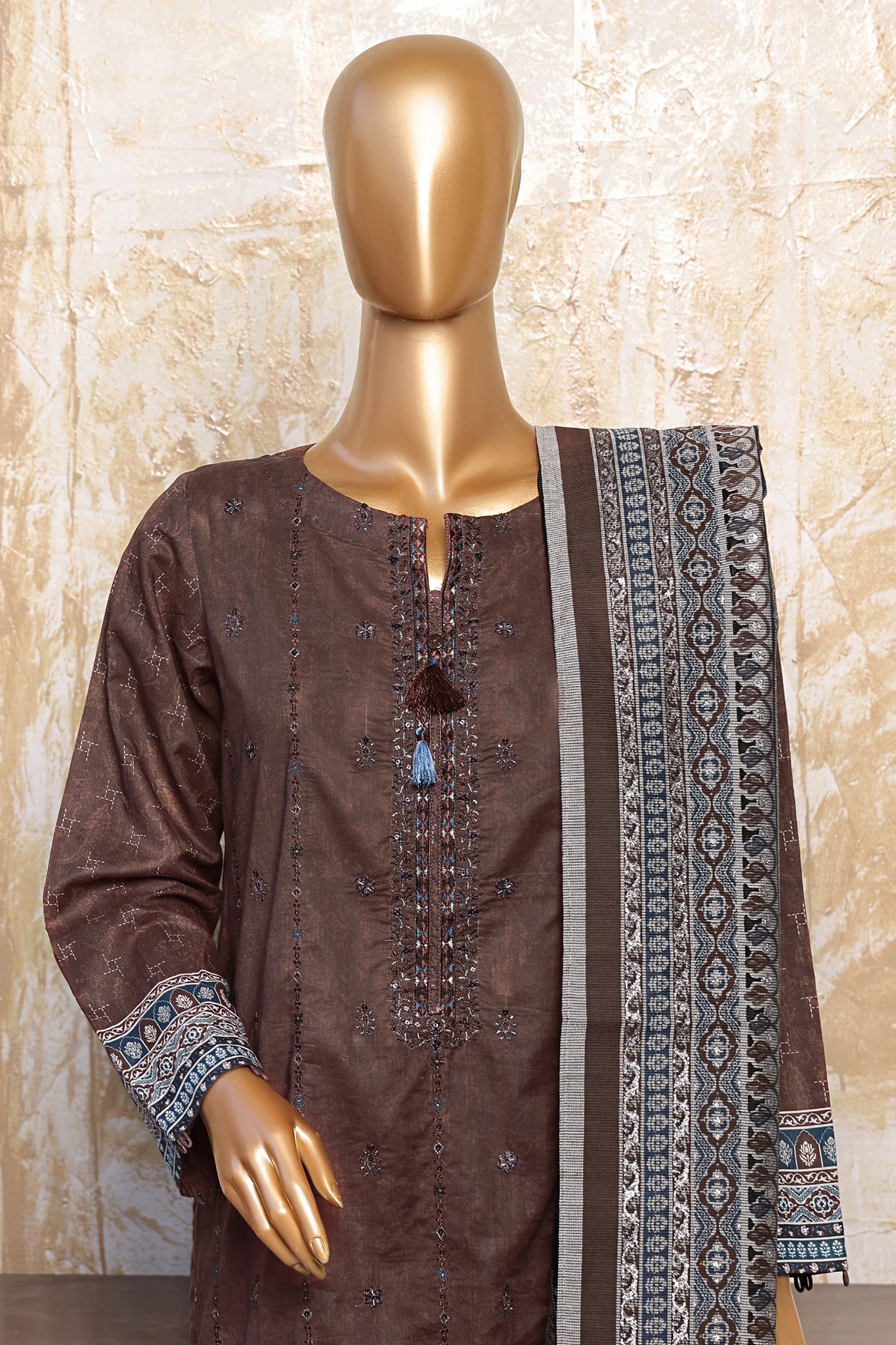 HZ Premium Stitched 3 Piece Festive Digital Printed Emb Lawn Collection'2024-FEL-410