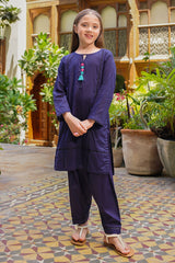 Adorable Dobby Cotton 2 Pc Suit for girls! Hand-embellished, breathable & perfect for Eid, weddings & parties