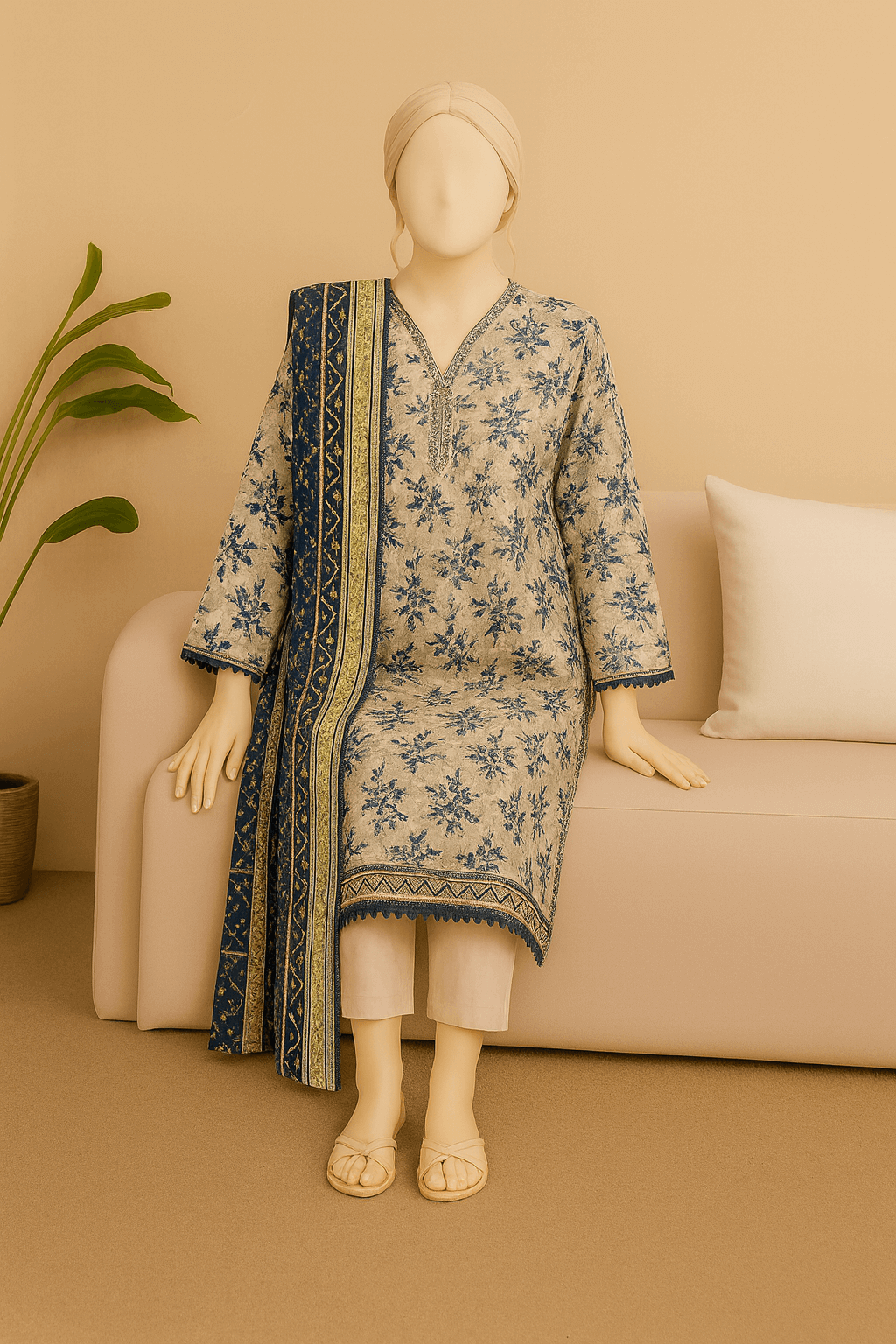 Almeerah Unstitched 3 Piece Luxe Summer Collection'2025-Golden Sand Beige