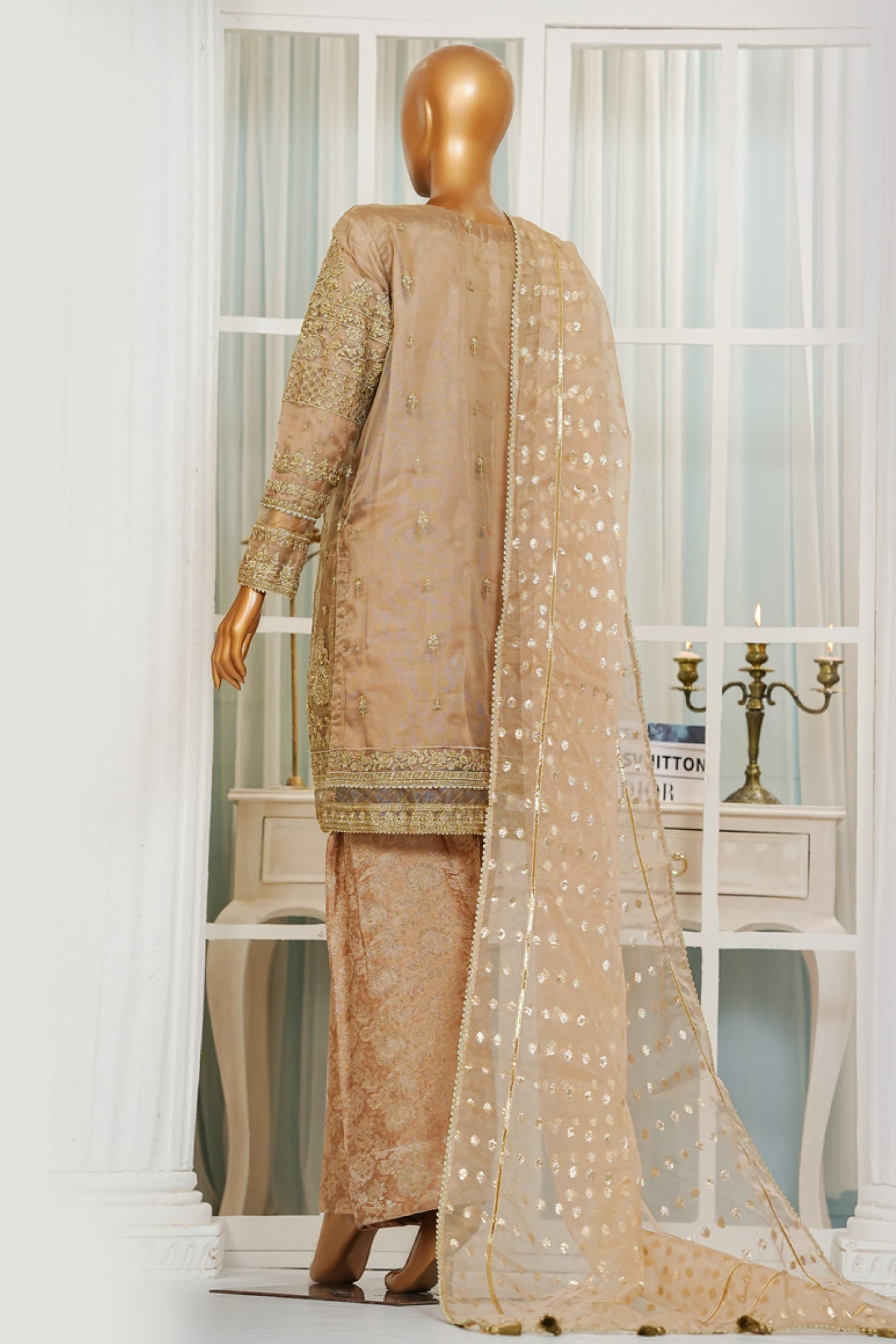 Jashn By HZ Stitched 3 Piece Luxury Formals Collection'2025-HZK-207-Golden