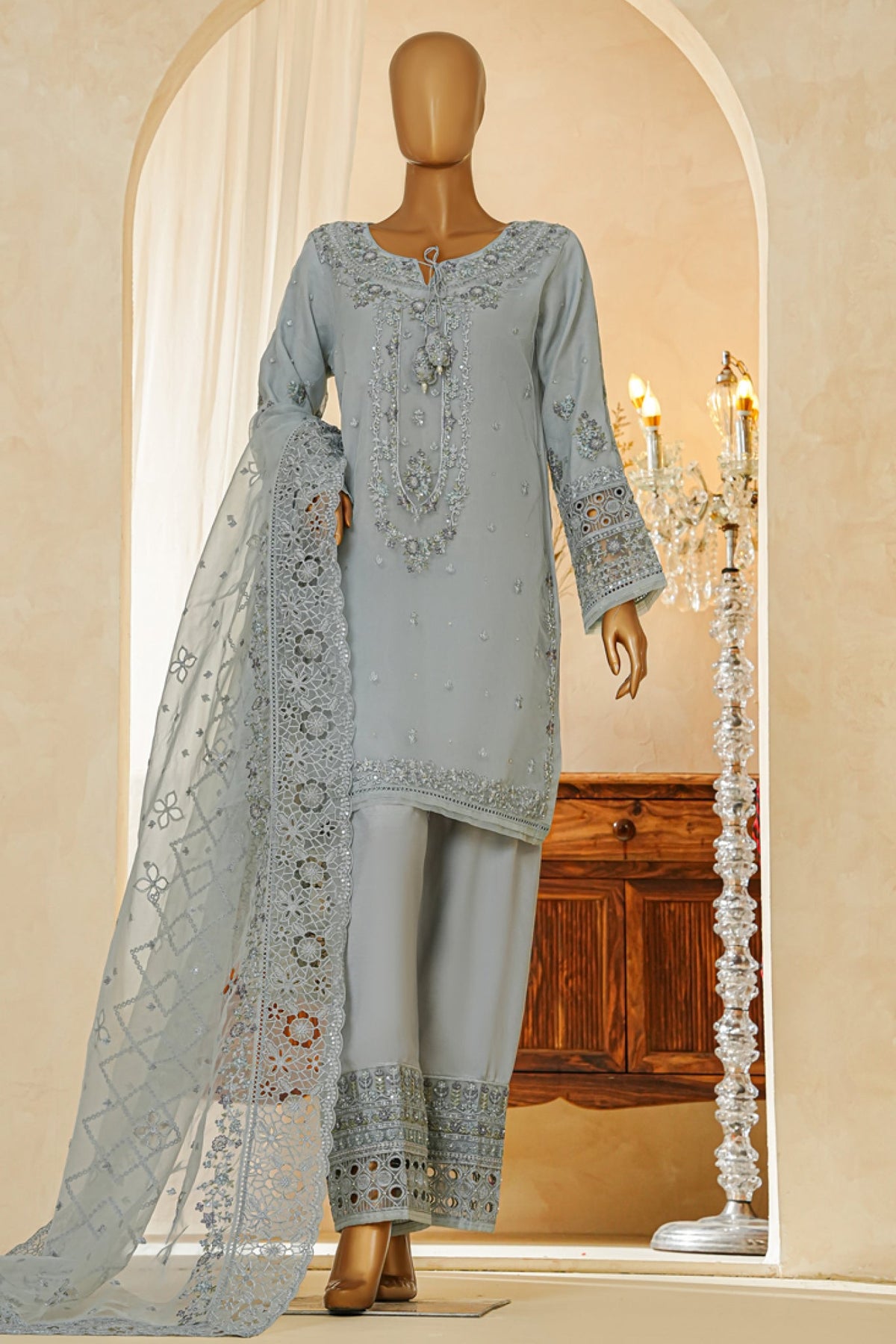 Shaadmaani By HZ Stitched 3 Piece Luxury Formals Collection'2025-HZK-217-Cloudy Blue