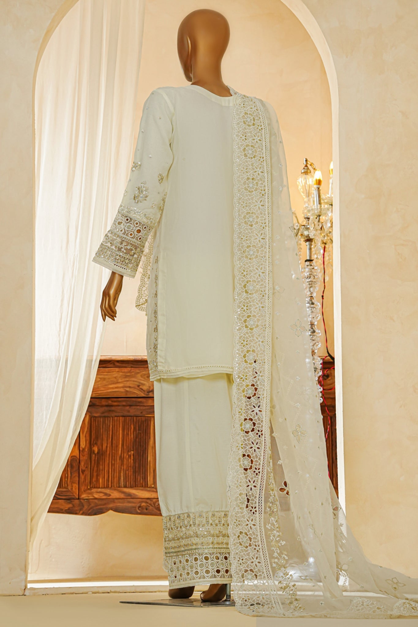 Shaadmaani By HZ Stitched 3 Piece Luxury Formals Collection'2025-HZK-217-Cream Butter