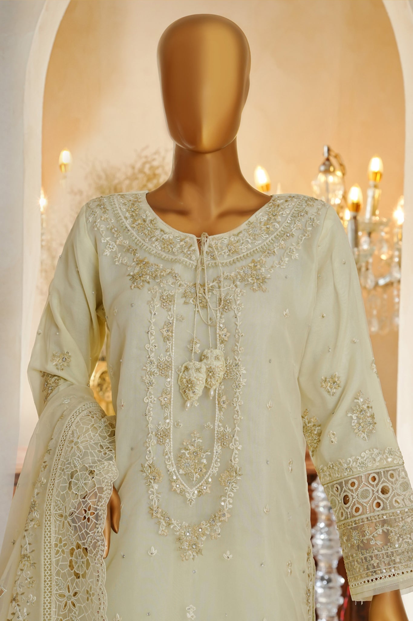 Shaadmaani By HZ Stitched 3 Piece Luxury Formals Collection'2025-HZK-217-Cream Butter