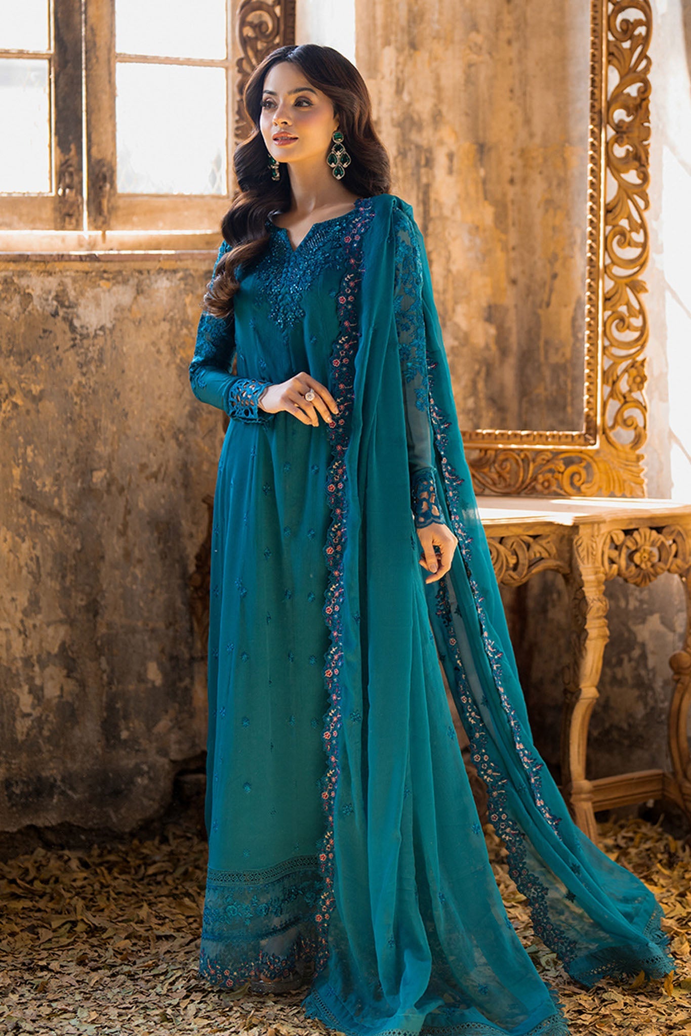 Azure Ensembles Unstitched 3 Piece Festive Formals Collection-I-01347-Mystic Teal