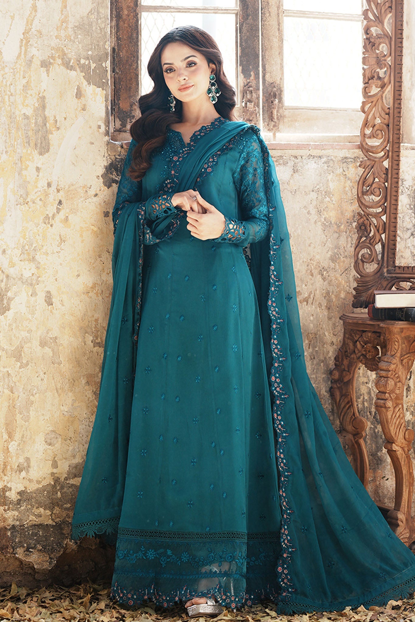 Azure Ensembles Unstitched 3 Piece Festive Formals Collection-I-01347-Mystic Teal