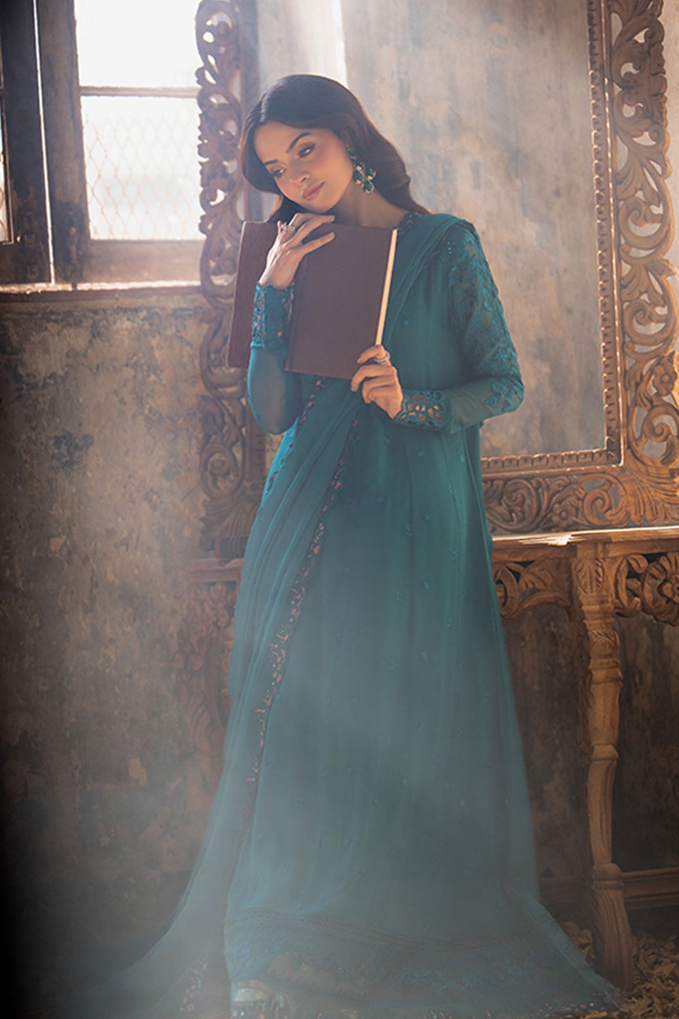 Azure Ensembles Unstitched 3 Piece Festive Formals Collection-I-01347-Mystic Teal