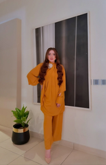 Manahils Stitched 2 Piece  Knot Set Mustard