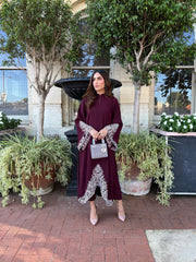 Manahils Stitched Burgundy Embroidered Two Pc