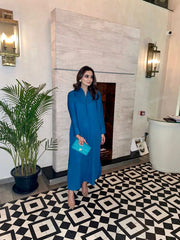 Manahils Stitched Teal Blue Button Set Tunic