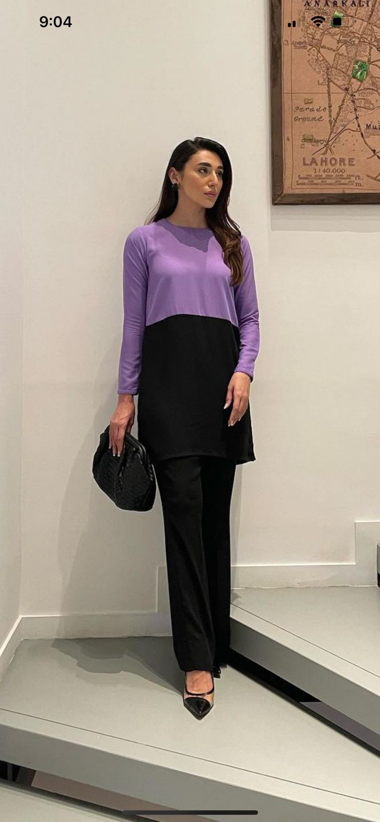 Manahils Stitched Co Ords Black & Lavender Co-Ord Set