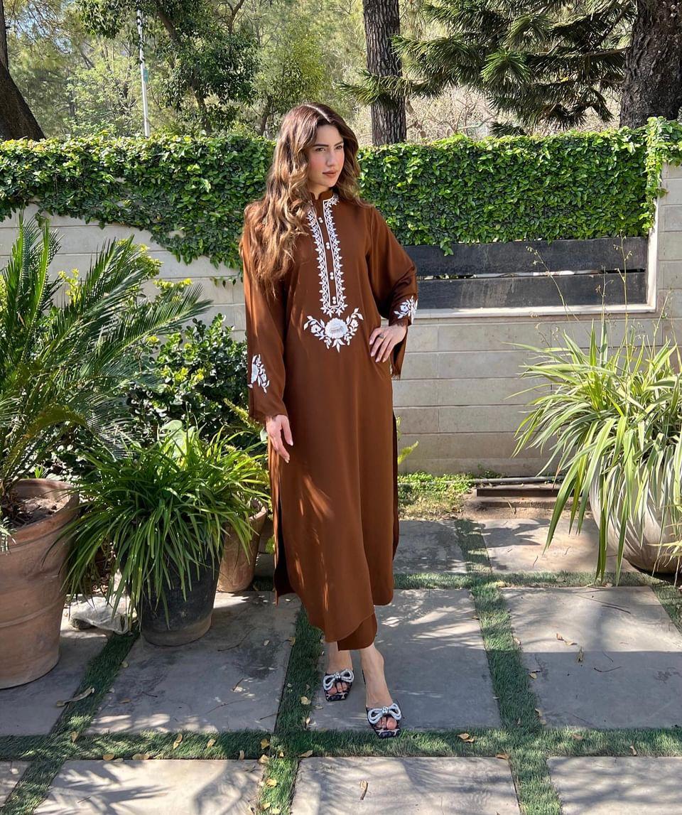 Manahils Stitched Dark Brown Embroidered Two Pc