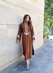 Manahils Stitched Dark Brown Embroidered Two Pc