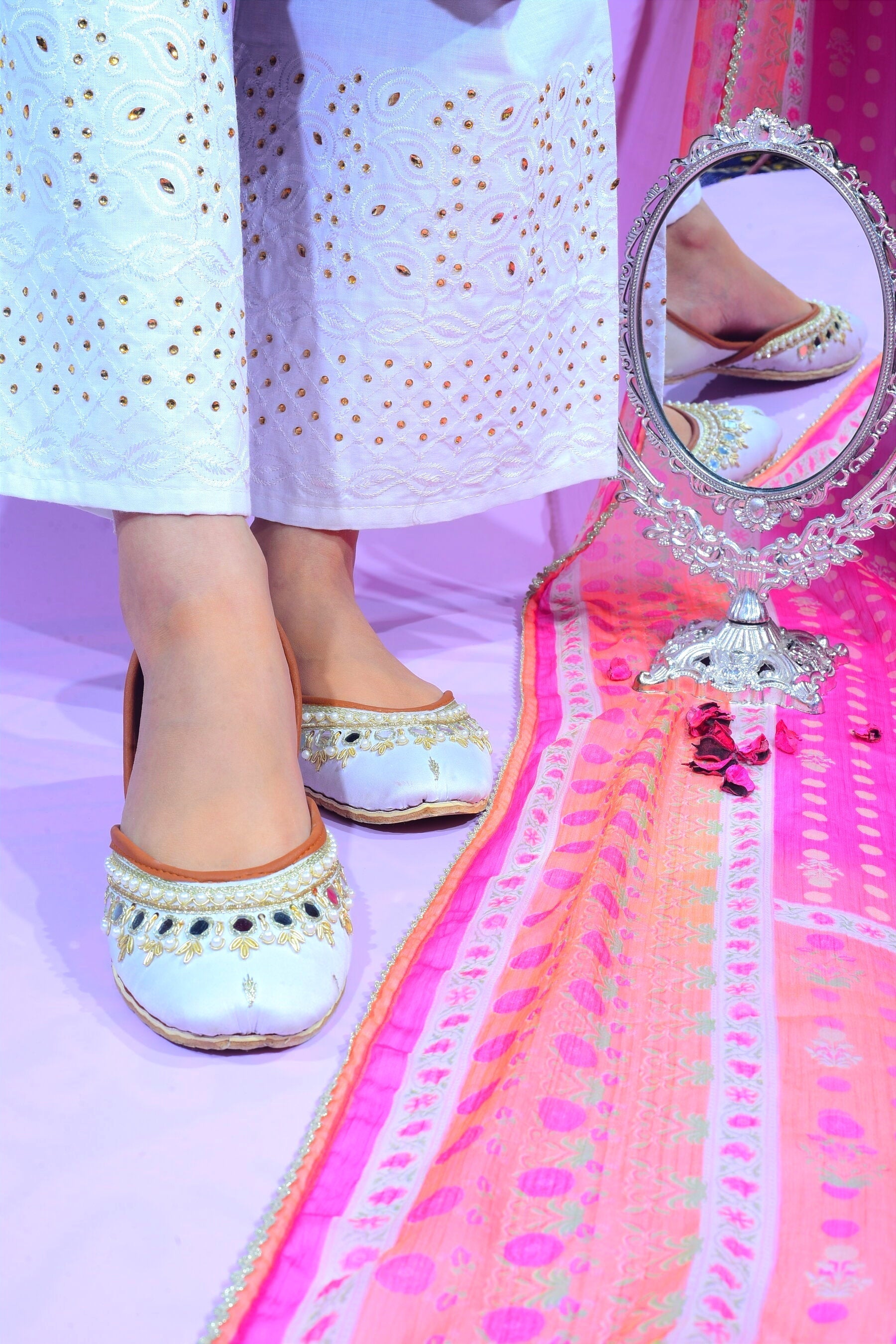 Bustangi White Anarkali