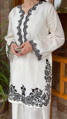 Manahils Stitched 2 Piece White Farshi Shalwar Set