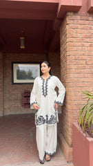 Manahils Stitched 2 Piece White Farshi Shalwar Set