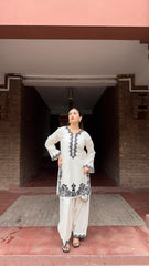 Manahils Stitched 2 Piece White Farshi Shalwar Set
