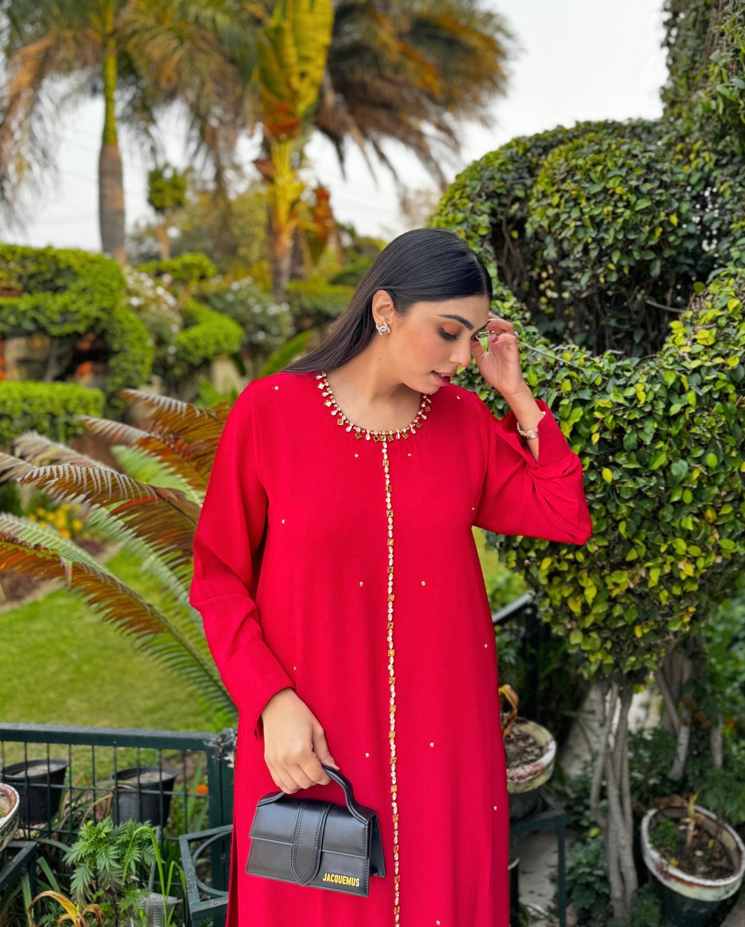 Manahils Stitched Red Embellished Swarovski