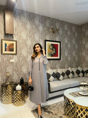 Manahils Stitched Grey Button Set Two Pc