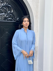 Manahils Stitched Ice Blue Button Set+Fringes