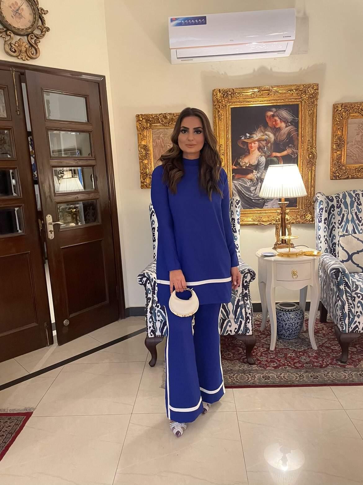 Manahils Stitched Co Ords Royal Blue Stripe