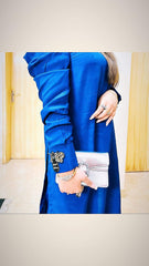 Manahils Stitched Blue Puffy Sleeves Raw Silk
