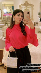 Manahils Stitched Knot Top Pink