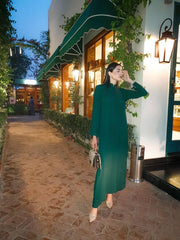 Manahils Stitched Tunic Green Long Button Set