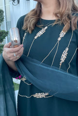 Manahils Stitched Co Ords Dark Green Embellished Swarovski