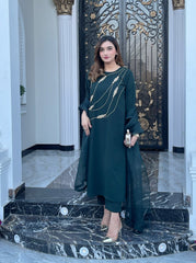 Manahils Stitched Co Ords Dark Green Embellished Swarovski