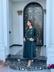 Manahils Stitched Co Ords Dark Green Embellished Swarovski