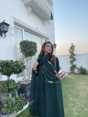 Manahils Stitched Co Ords Dark Green Embellished Swarovski