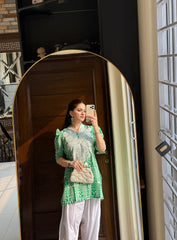 Urban Cut 2 Piece Cotton Embroidred Co- Ord Set with Farshi Salwar