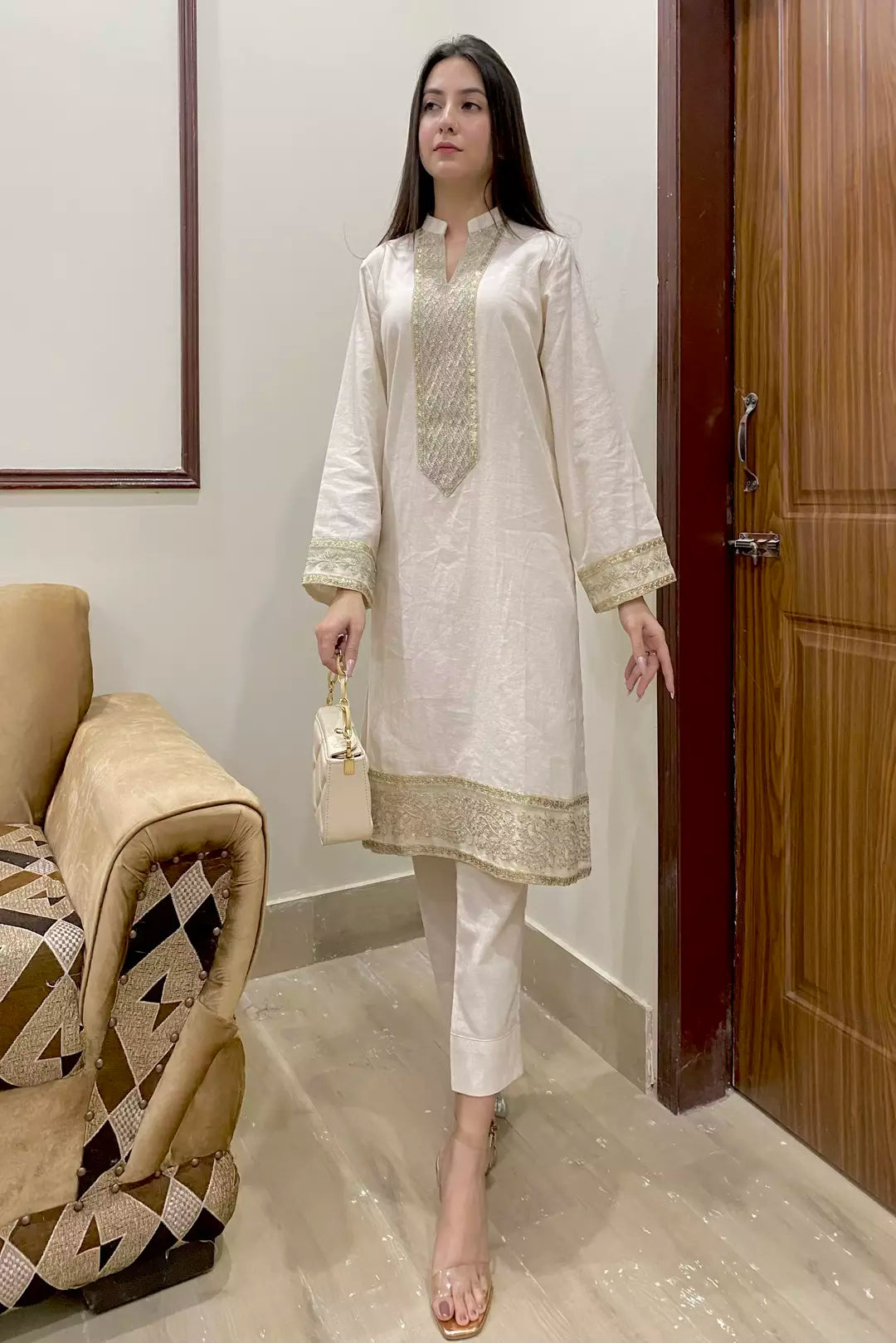Urban Cut 2 Piece Cotton Sequence Embroidered Suit