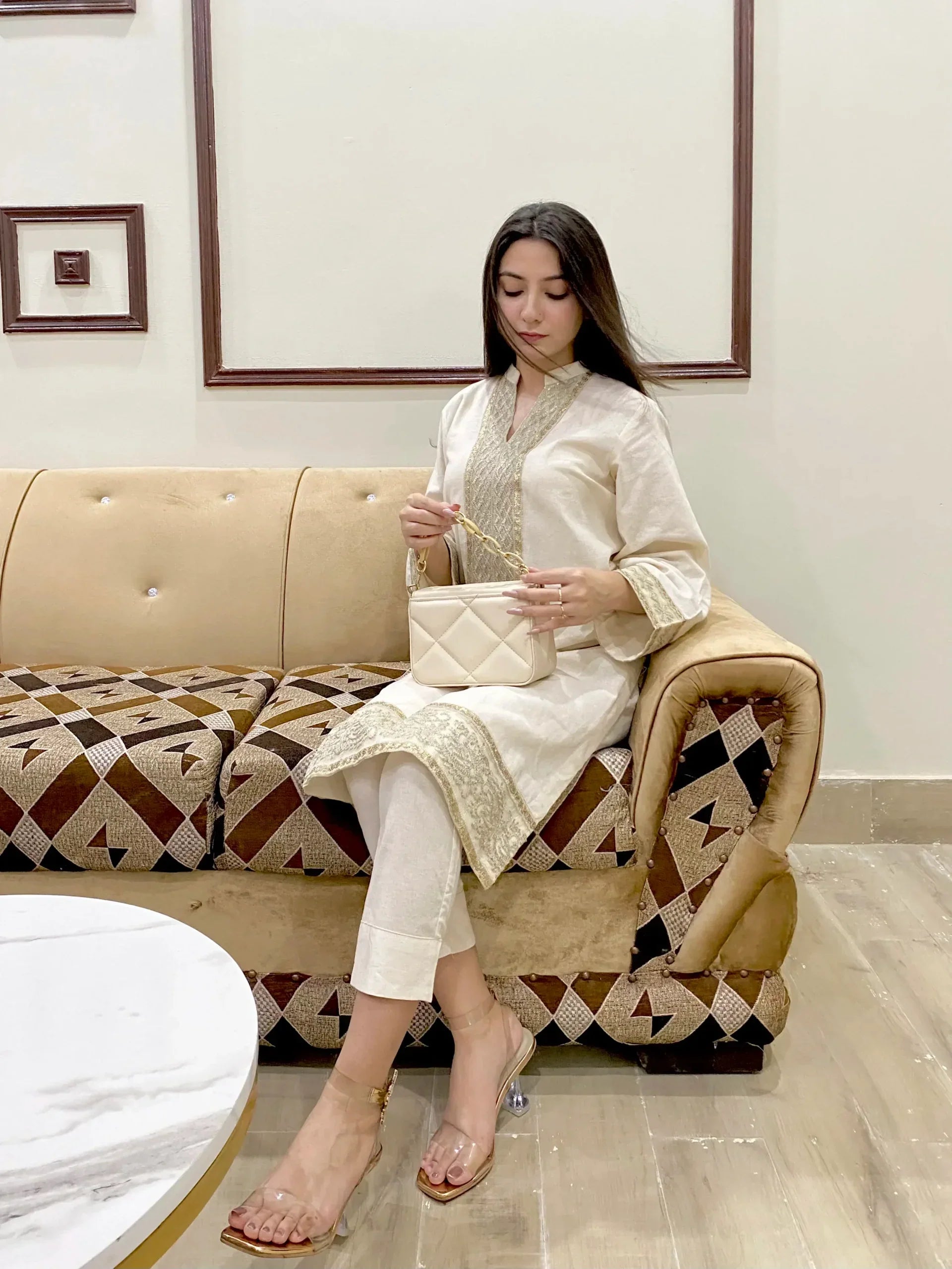 Urban Cut 2 Piece Cotton Sequence Embroidered Suit