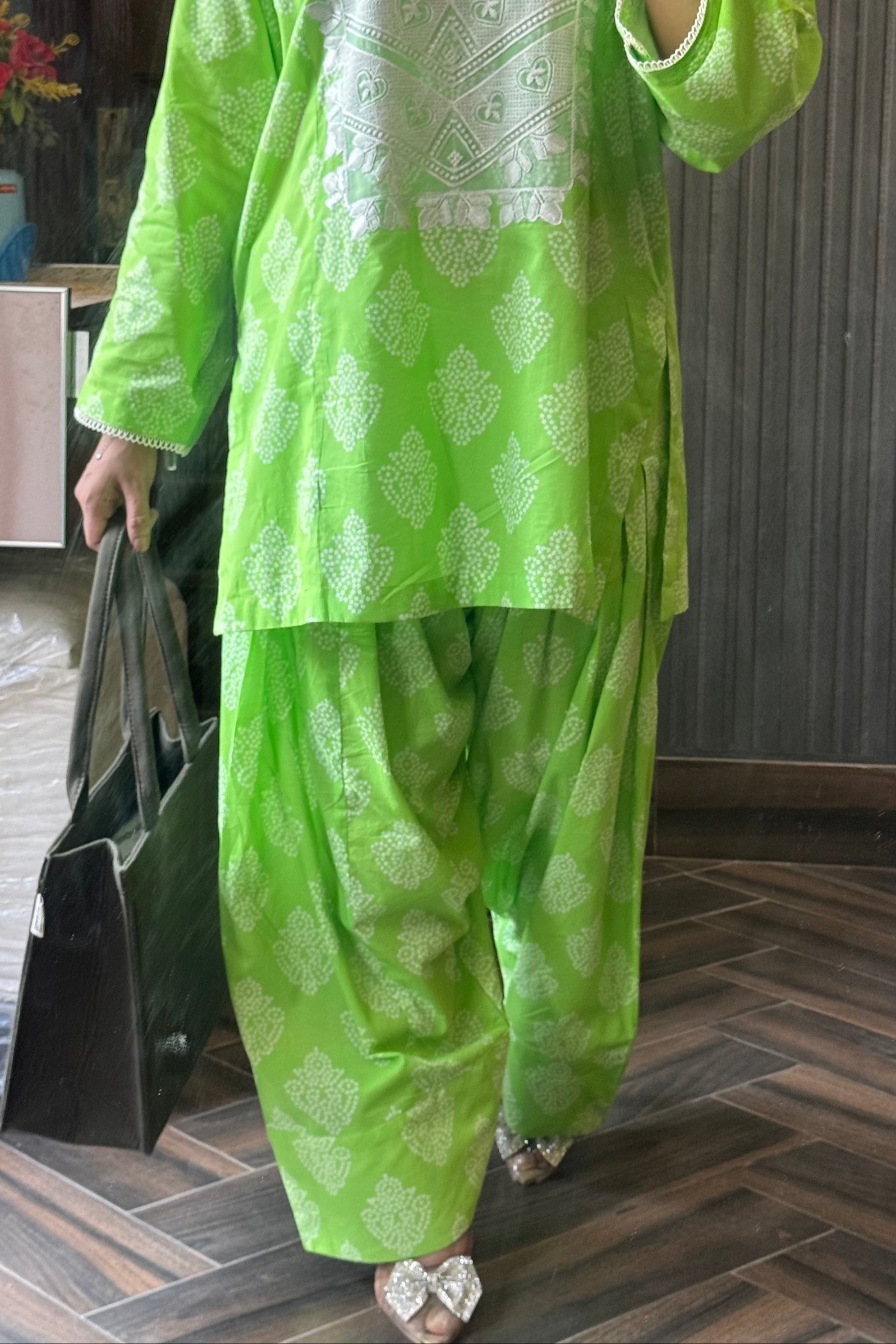 Urban Cut Stitched 2 Piece Cotton Embroidred Co- Ord Set with Farshi Salwar