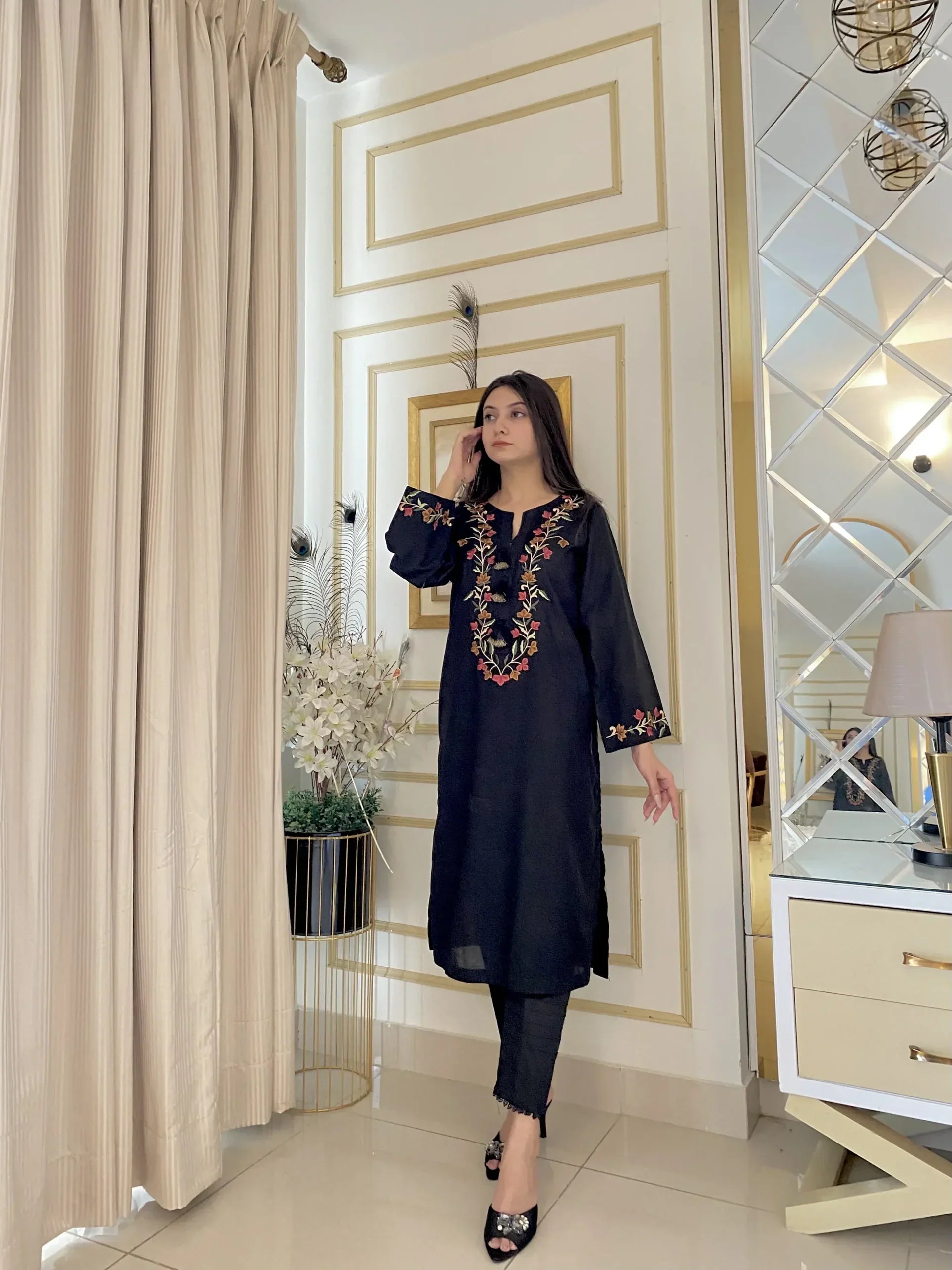 Urban Cut Black Embroidered Shirt Multi-Colored & Trendy 1 Piece