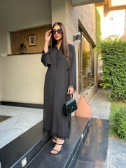 Manahils Stitched Black Button Set + Fringes