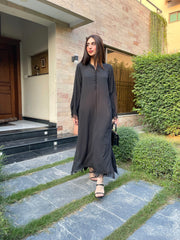 Manahils Stitched Black Button Set + Fringes