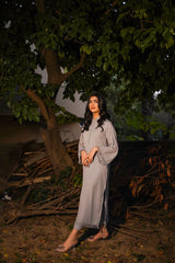 Manahils Stitched Tunic Gray Buttons +Fringes