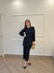 Manahils Stitched Co Ords Black Button Co-Ord Set