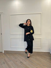 Manahils Stitched Co Ords Black Button Co-Ord Set