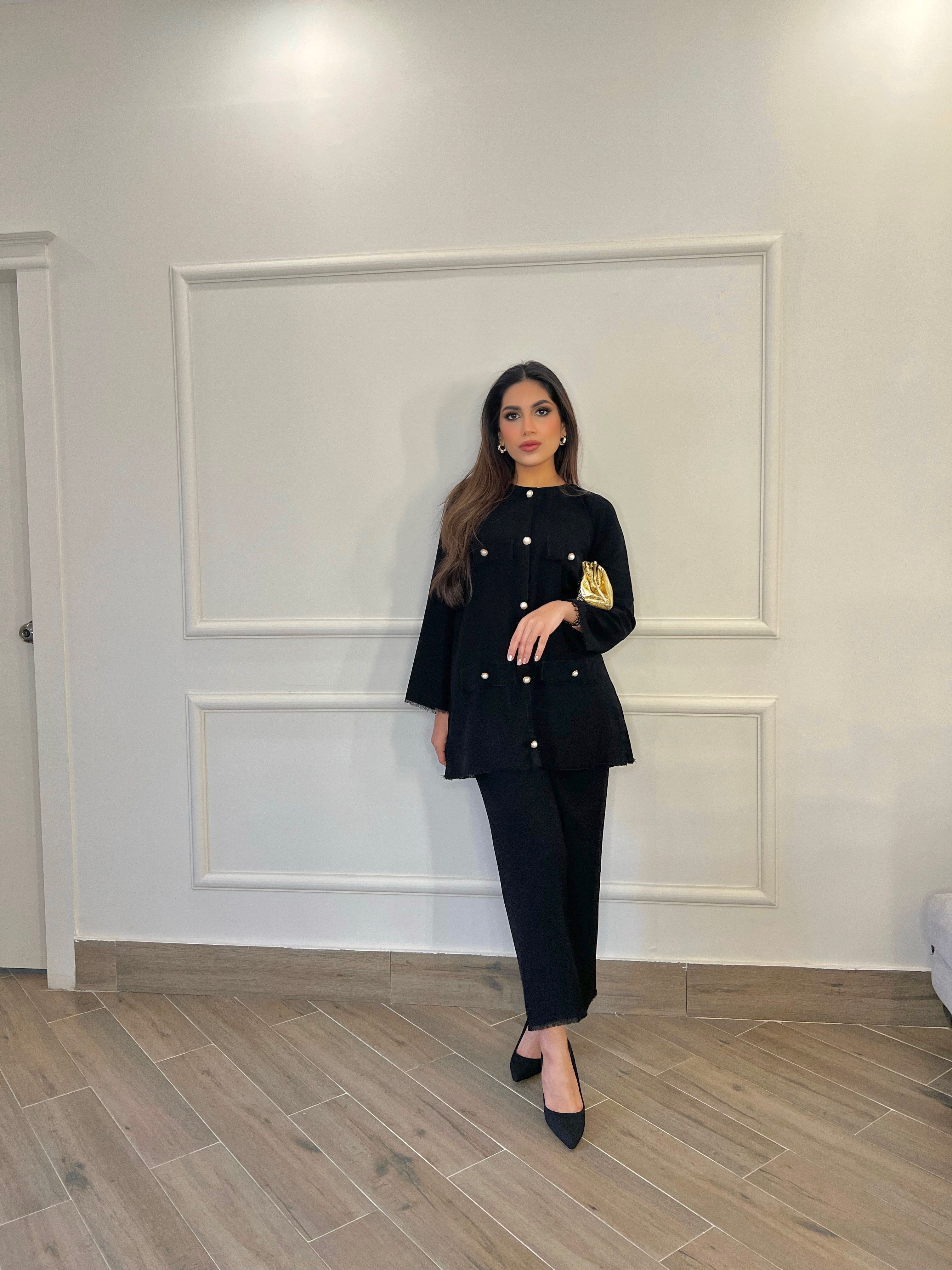 Manahils Stitched Co Ords Black Button Co-Ord Set