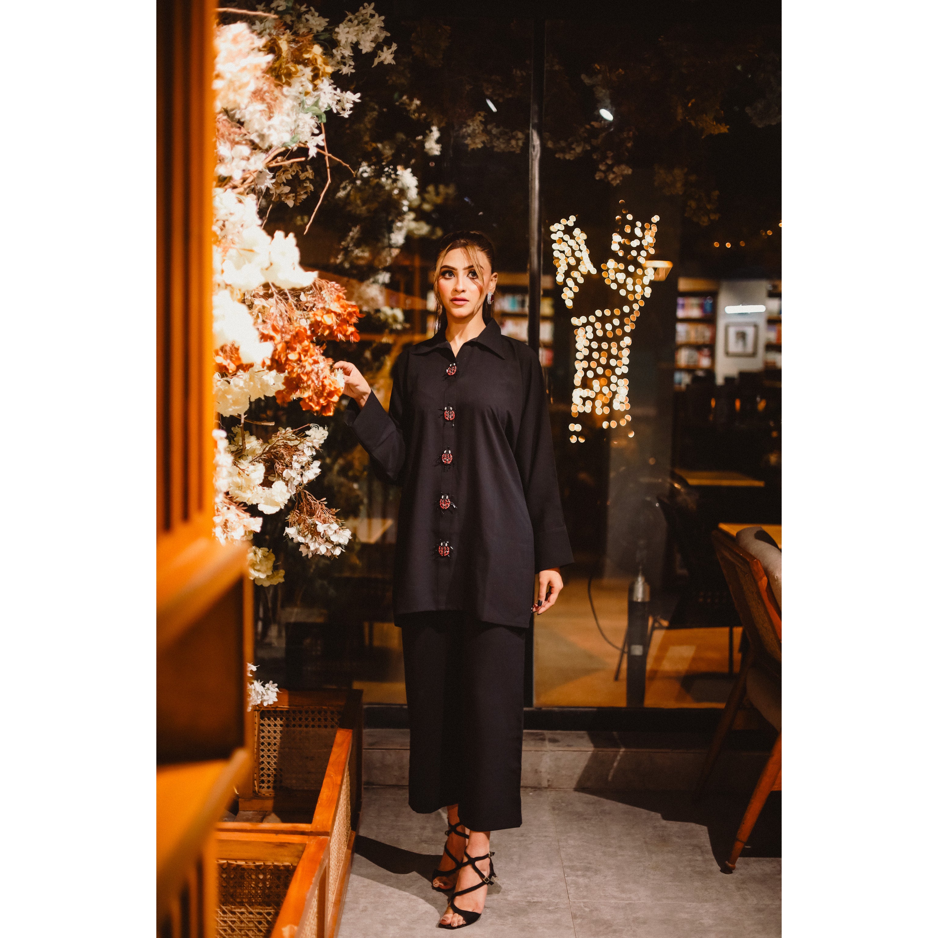 Manahils Stitched Co Ords Lady Bird Black Co-Ord Set