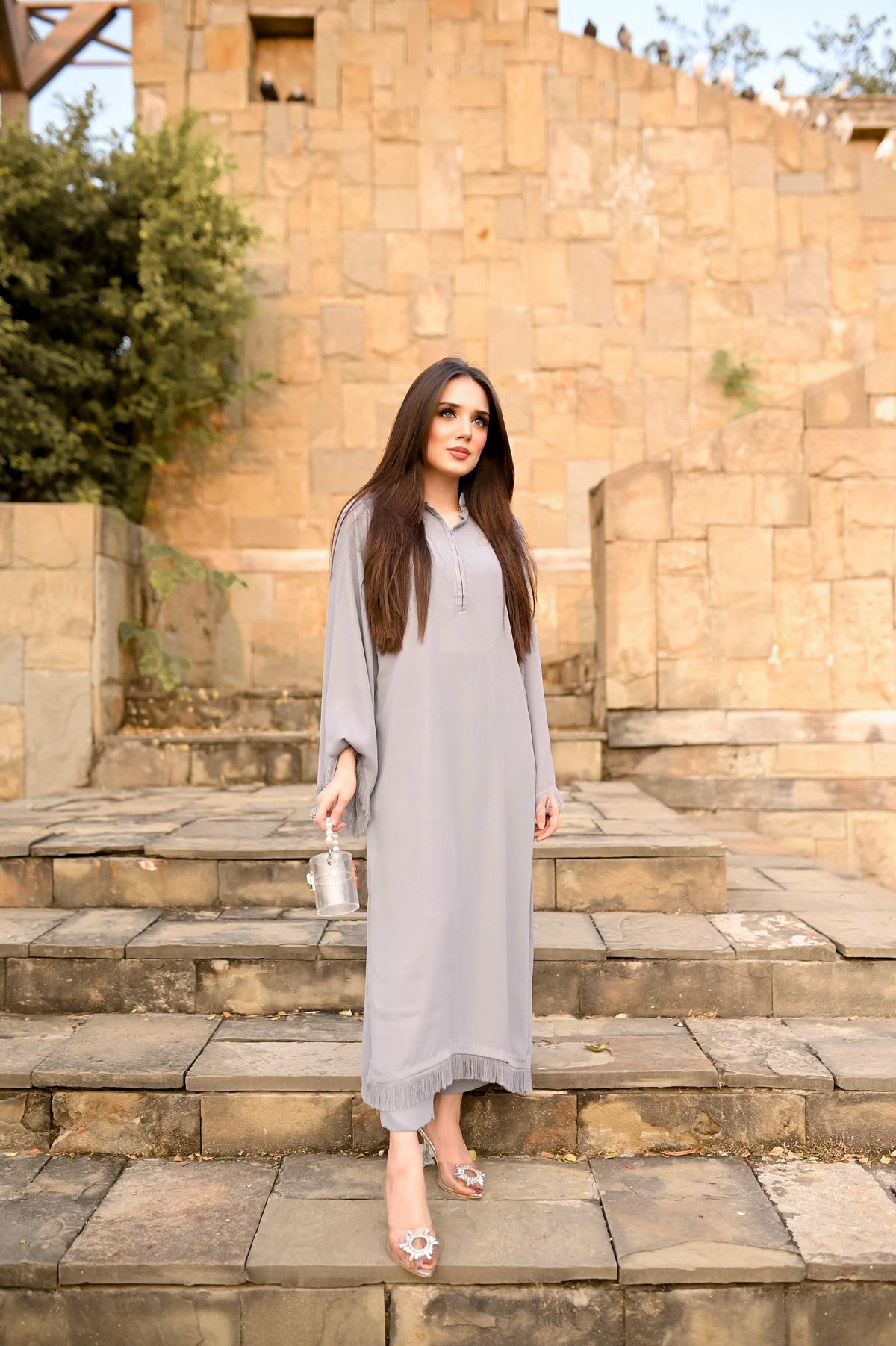 Manahils Stitched Threaded Love  Gray
