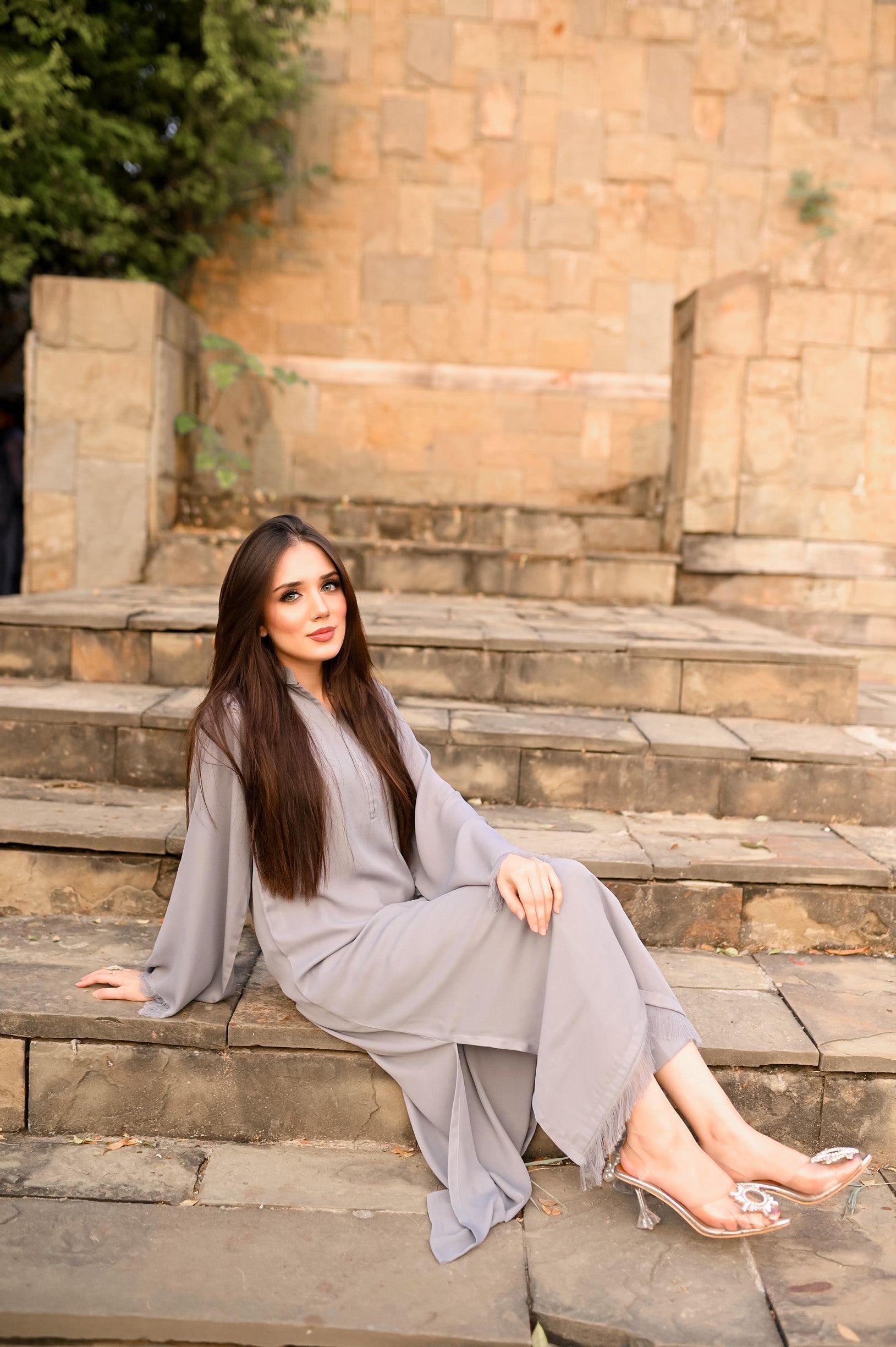 Manahils Stitched Threaded Love  Gray