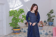 Umer Aayan Mahpara 03-Piece Embroidered Blue Chiffon Suit