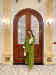 Manahils Stitched Moss Green Embroidered Two Pc
