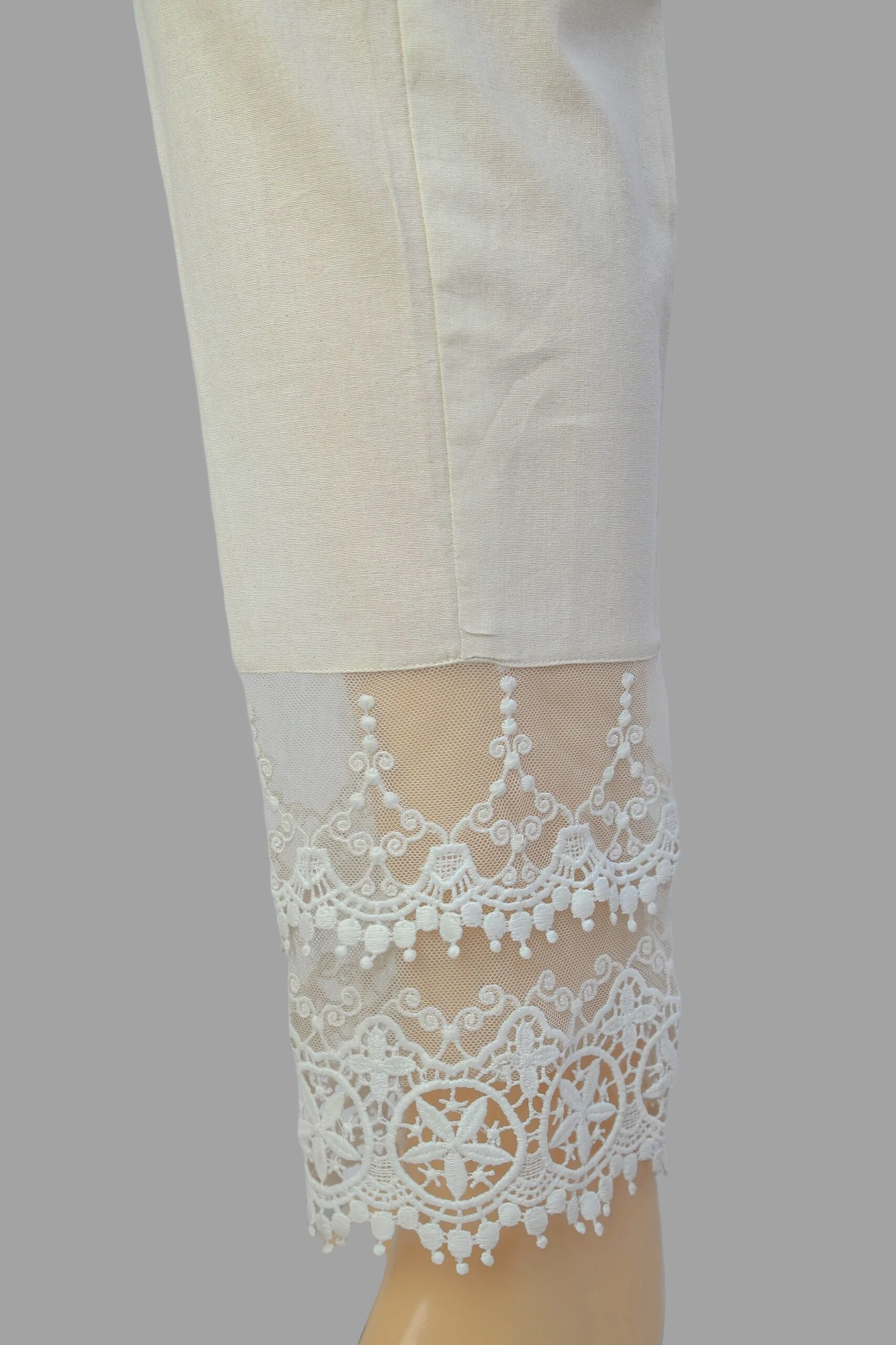 Urban Cut Linen Ivory Fabric double Embroidery Stitched Trouser  - 100% Cotton  - Pre Shrinked
