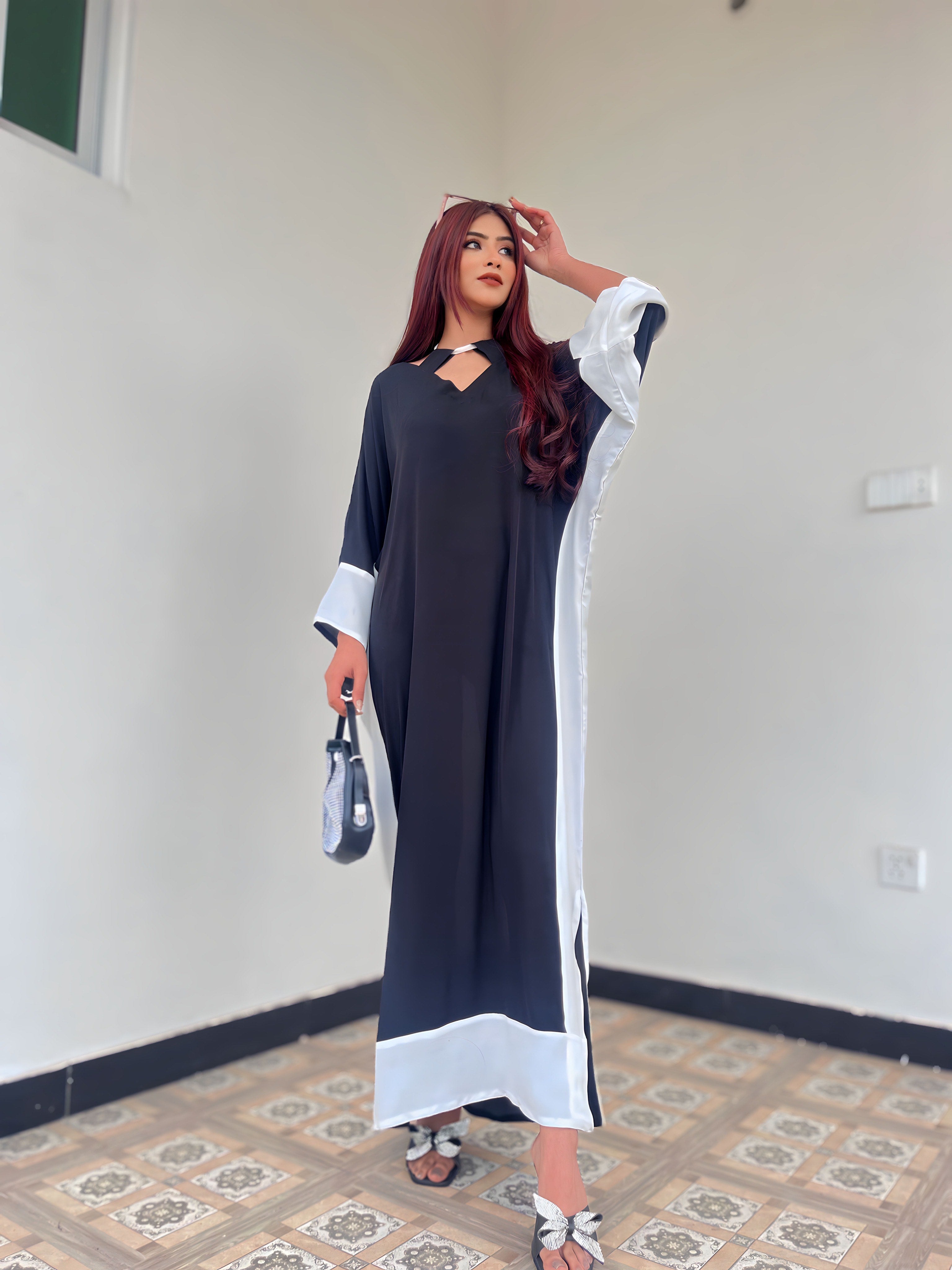 Manahils Stitched Pop Of Black Kaftan